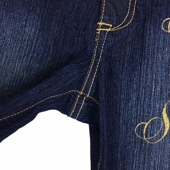 SOUTH POLE Capri Jeans Cuffed Rhinestones Metallic Dark Wash Denim Size 16 Girls - Picture 9 of 14